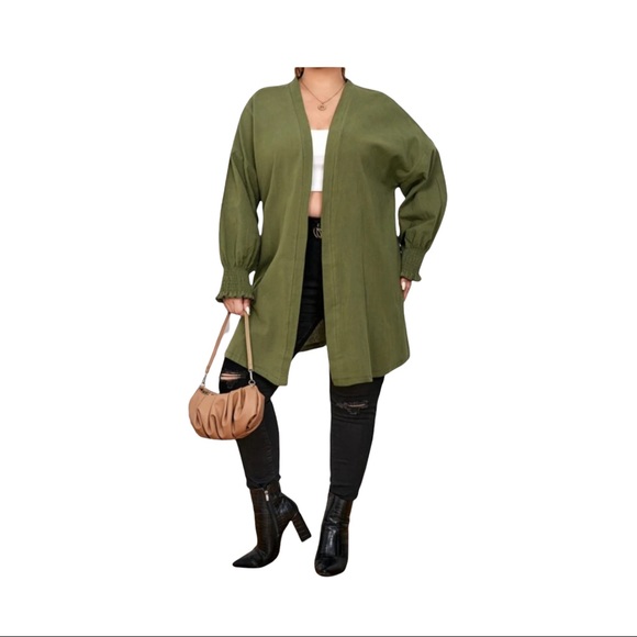 Plus Shirt Cuff Drop Shoulder Open Front Coat - Picture 5 of 6